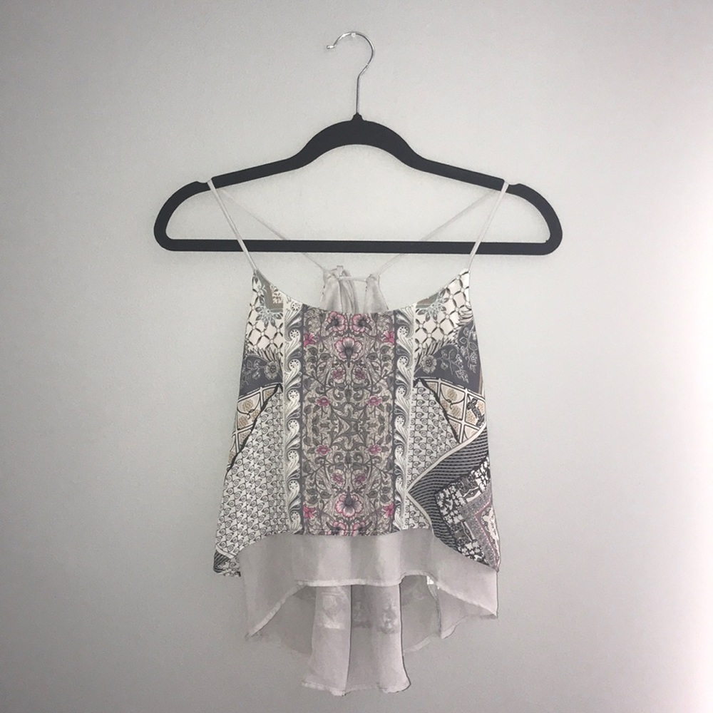 TOBI Gray Paisley Cropped High Low Tank Top